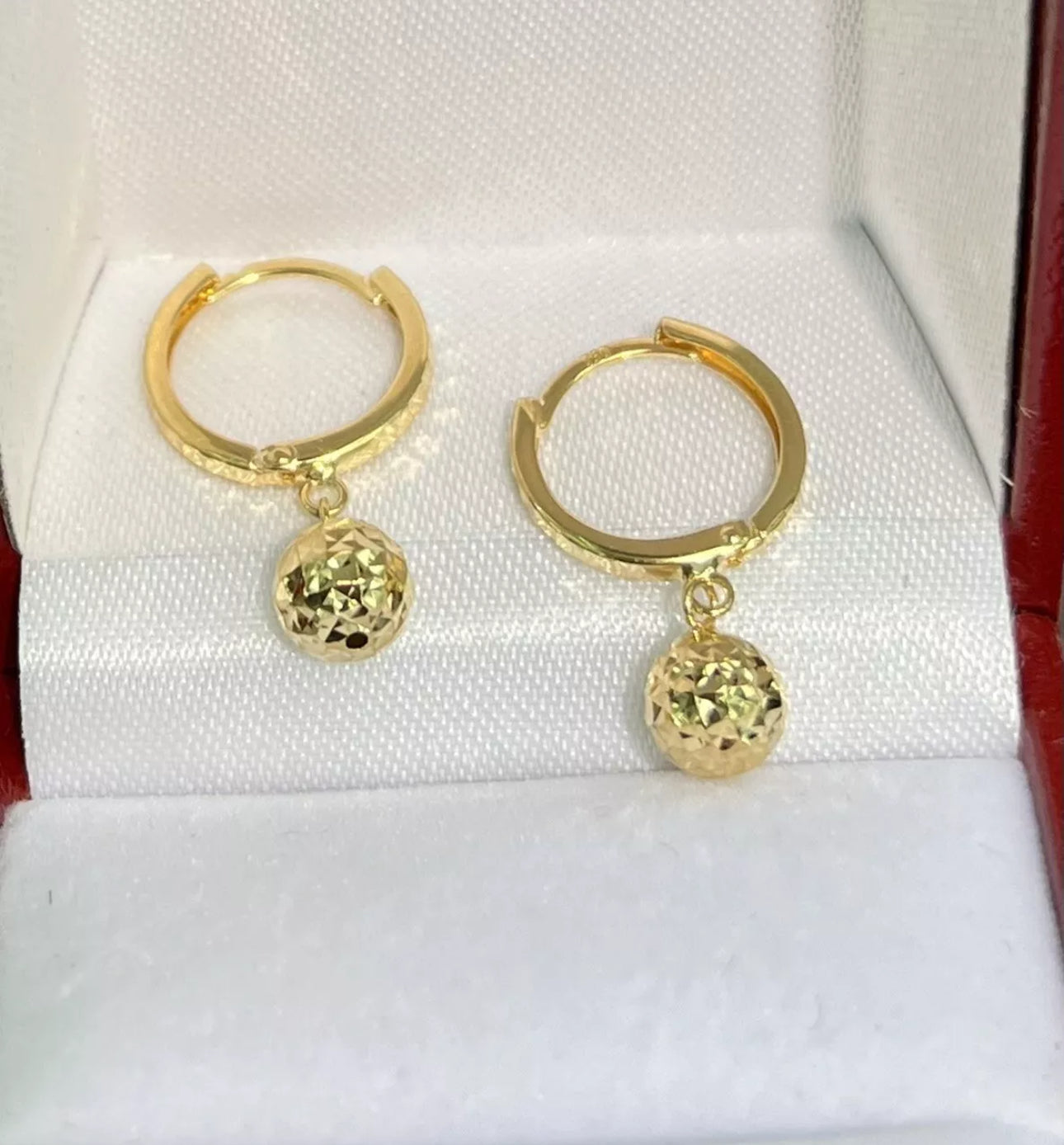VINTAGE 18K Solid Gold Ball Dangle Earrings W/ Hook Closure - JazzyJewelbyAmina