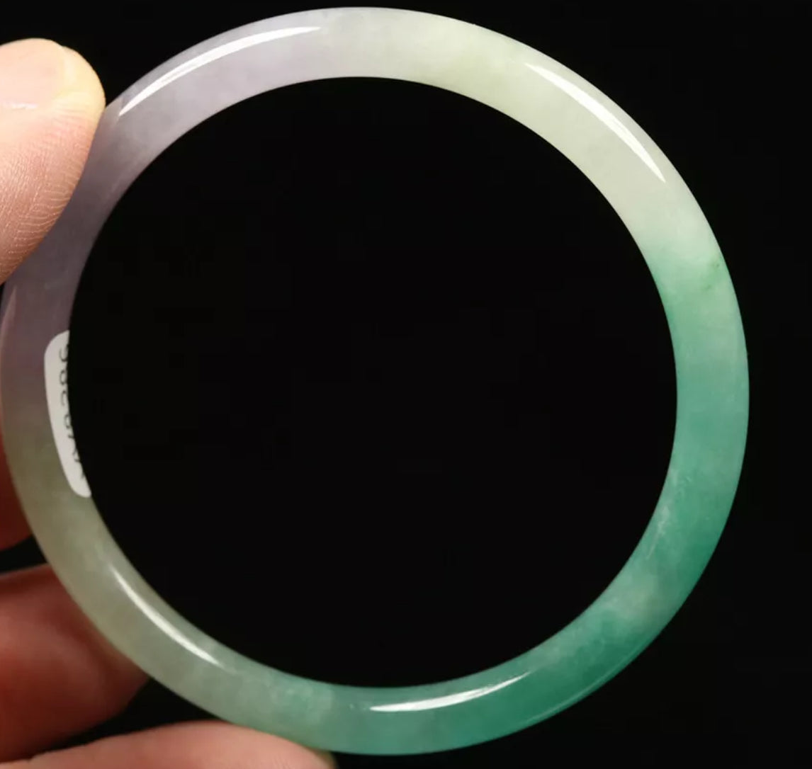 VINTAGE XS Jadeite Green/Lavender Icy Jade Bangle Size 54mm Round Princess Cut G286 - JazzyJewelbyAmina
