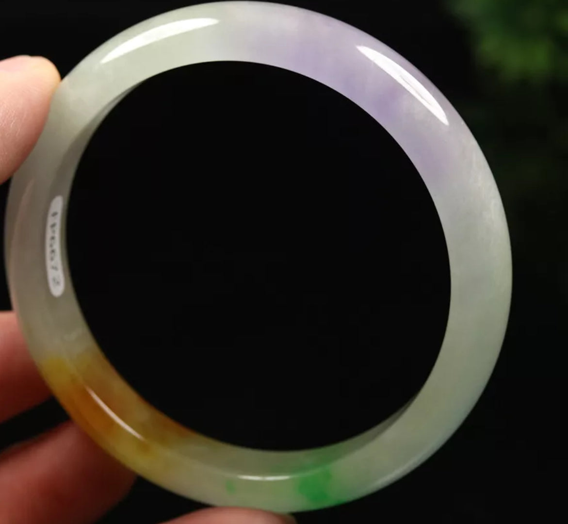 VINTAGE Large Jadeite Brown/Green/Lavender Jade Bangle Size 60mm J397 - JazzyJewelbyAmina