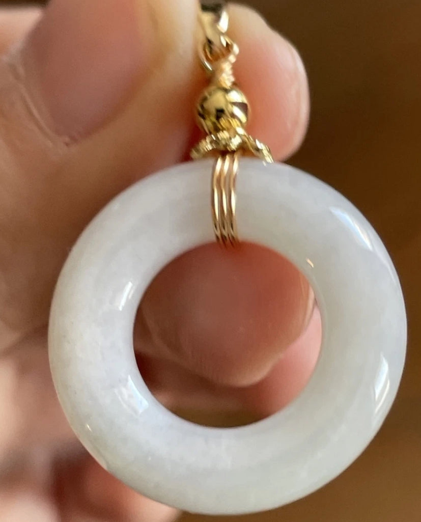 VINTAGE Jadeite Green Jade Round Pi Pendant - Pale Green Y15