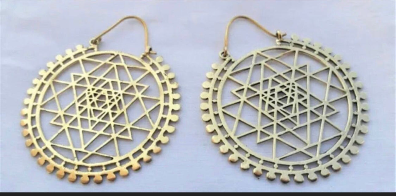 Handmade BOHO Brass Pyramid Large Round Drop Earrings - JazzyJewelbyAmina