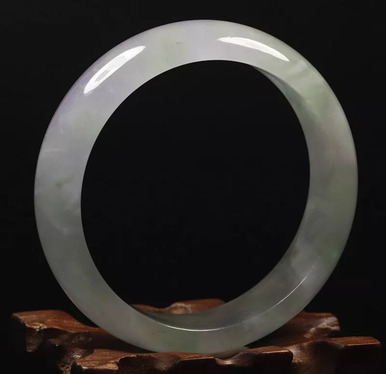 VINTAGE Medium Jadeite Green Jade Bangle White Lavender - Some Ivy - A187 - JazzyJewelbyAmina