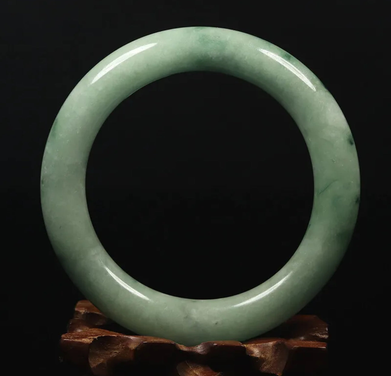VINTAGE Large Jadeite Pale Green Jade Round Princess, Cut Bangle Size 61 MM M173 - JazzyJewelbyAmina