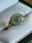 VINTAGE Jade Green Ring - Pi Pendant 14K Yellow Gold 7.5 US - JazzyJewelbyAmina