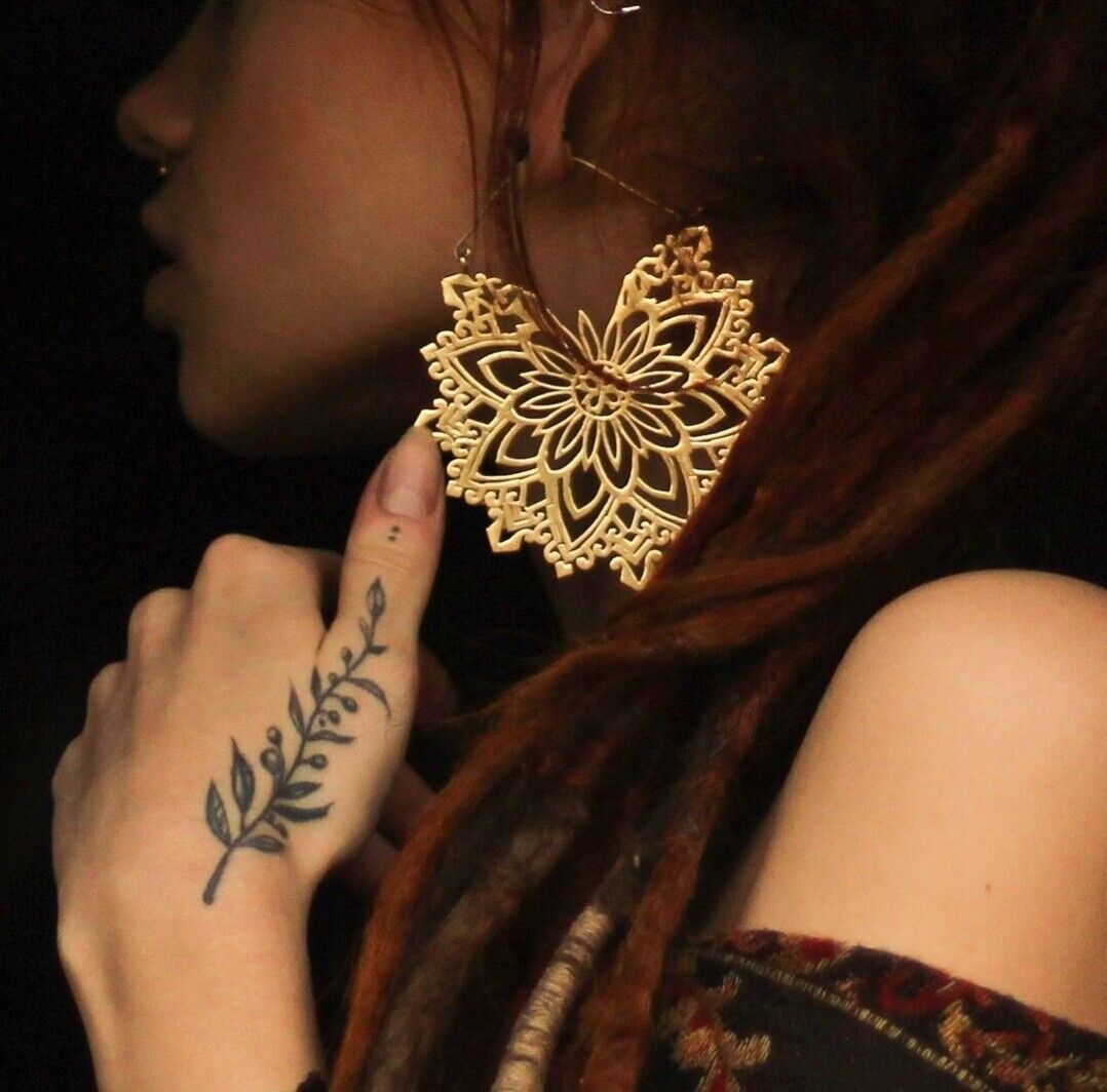Boho Gold Brass Large Earrings - Large Mandala - JazzyJewelbyAmina