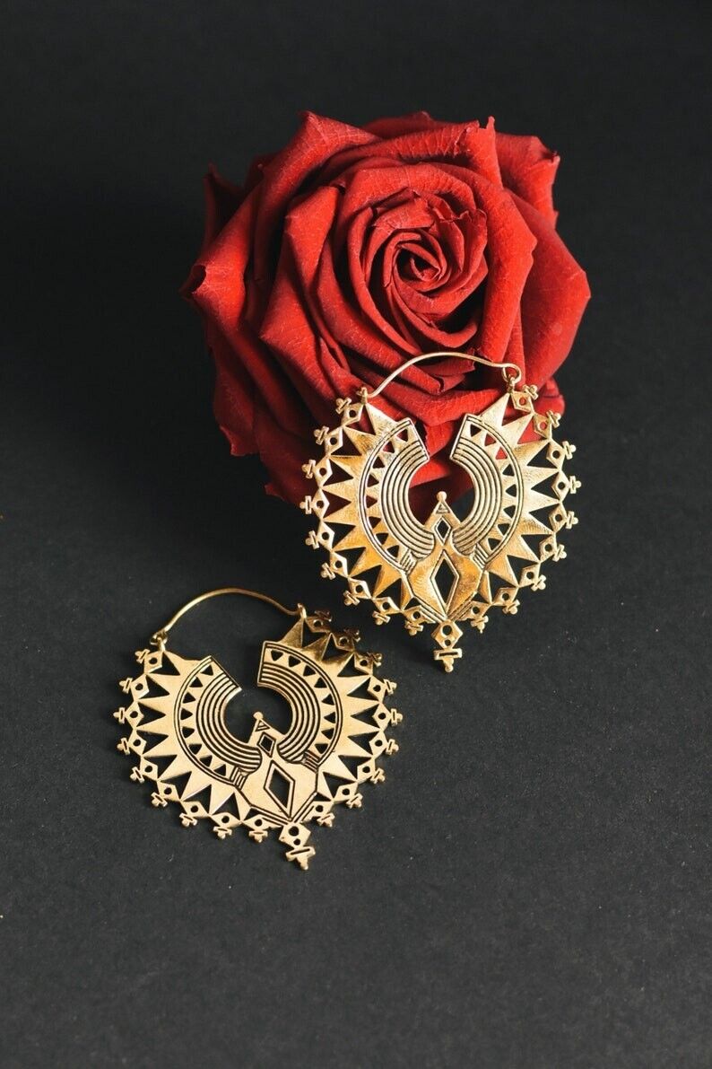 Handmade BOHO Gold Brass Oversized Mandala Earrings J124 - JazzyJewelbyAmina