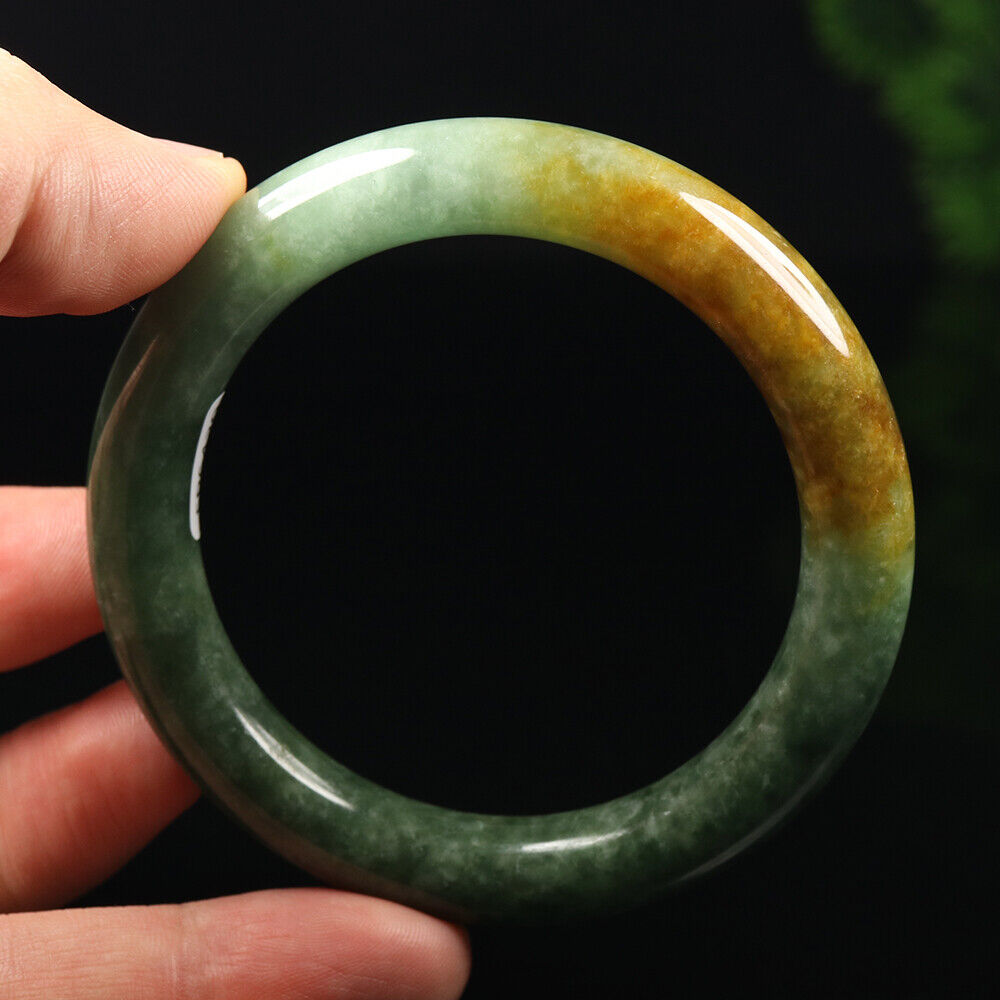VINTAGE Medium Jadeite Green/Yellow/Brown Jade Bangle Size 57mm F931 - JazzyJewelbyAmina