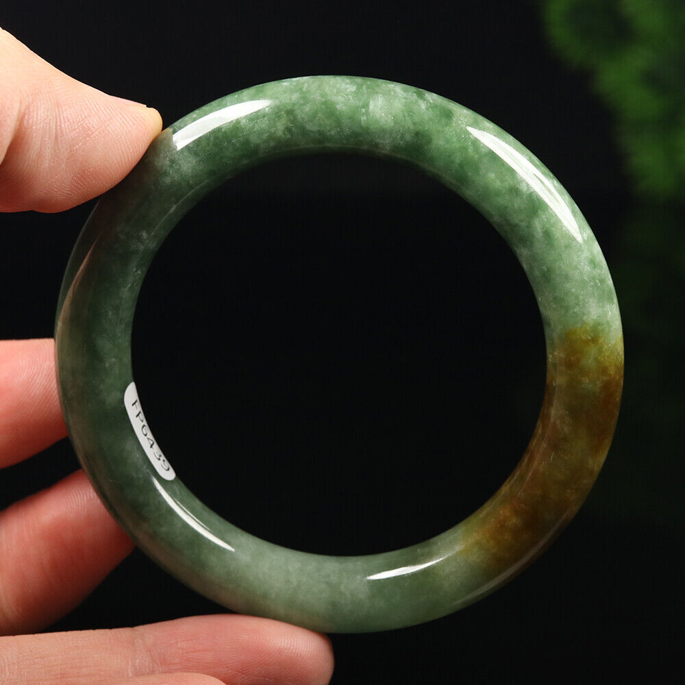 VINTAGE Medium Jadeite Green/Yellow/Brown Jade Bangle Size 57mm F931 - JazzyJewelbyAmina