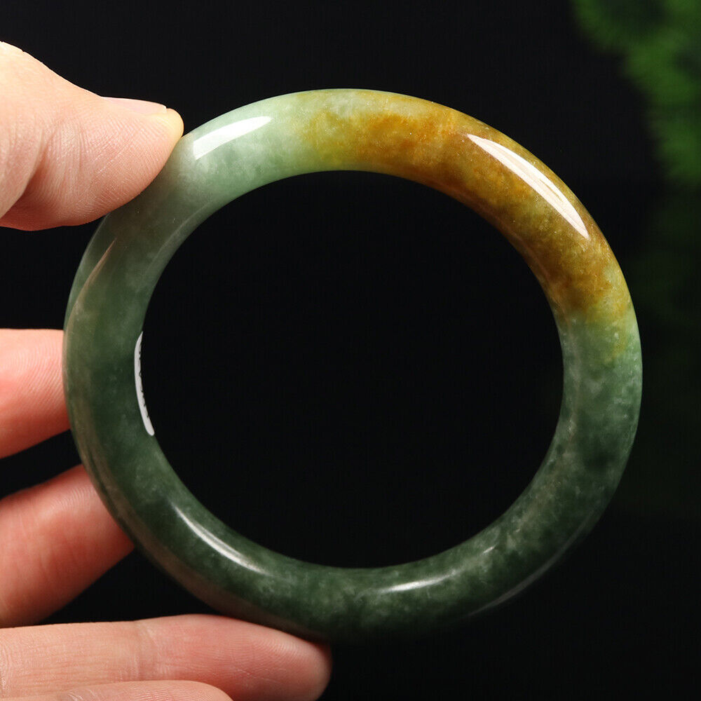 VINTAGE Medium Jadeite Green/Yellow/Brown Jade Bangle Size 57mm F931 - JazzyJewelbyAmina