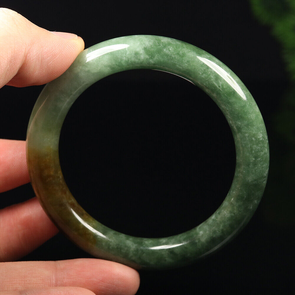 VINTAGE Medium Jadeite Green/Yellow/Brown Jade Bangle Size 57mm F931 - JazzyJewelbyAmina
