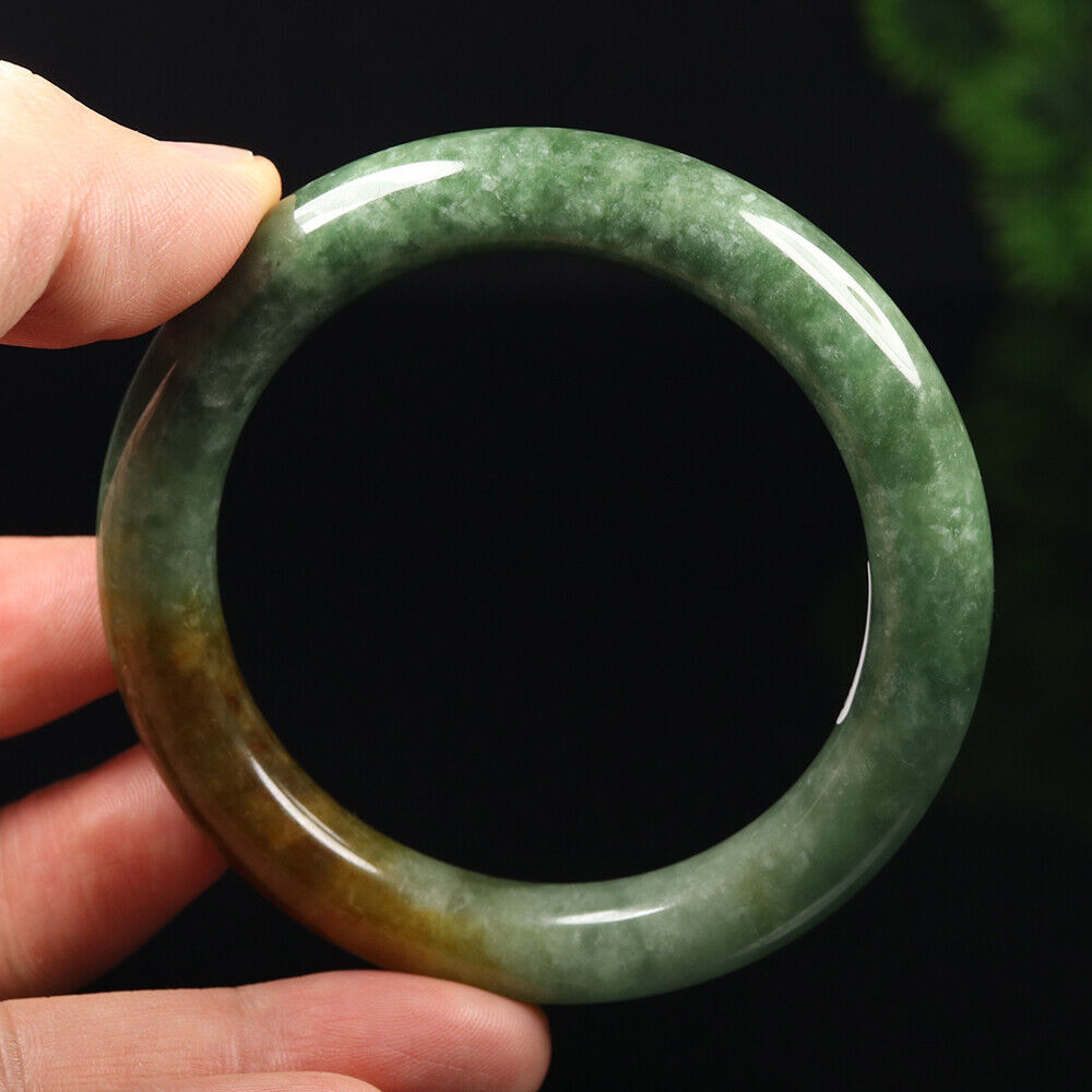VINTAGE Medium Jadeite Green/Yellow/Brown Jade Bangle Size 57mm F931 - JazzyJewelbyAmina
