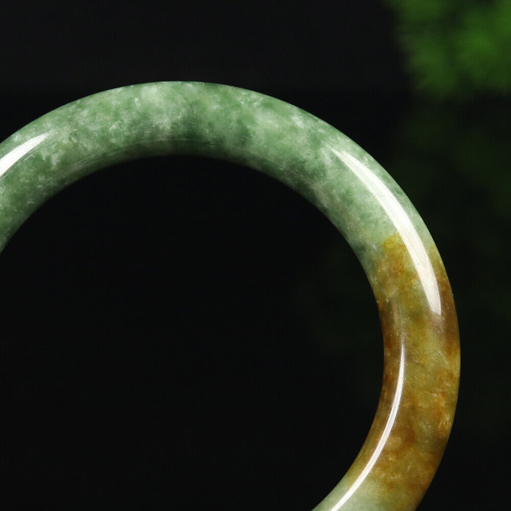 VINTAGE Medium Jadeite Green/Yellow/Brown Jade Bangle Size 57mm F931 - JazzyJewelbyAmina