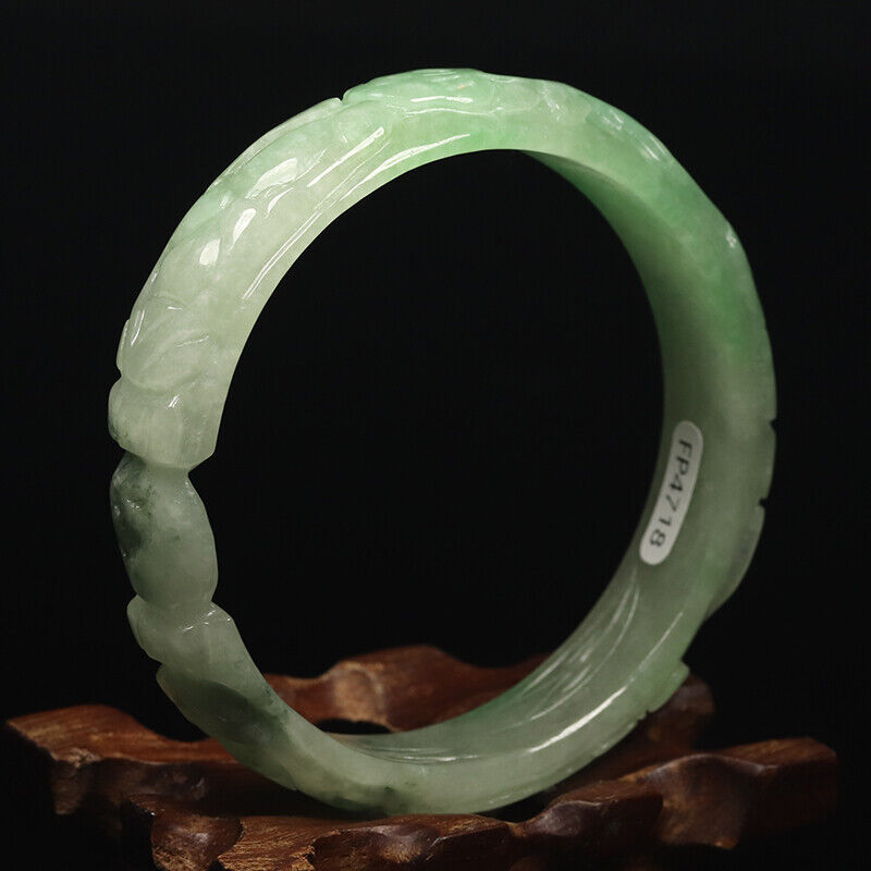 VINTAGE Large Jadeite Green/White Hand-Carved Dragon Ruyi Jade Bangle - Year of the Wood Dragon!M489 - JazzyJewelbyAmina