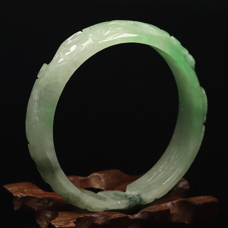 VINTAGE Large Jadeite Green/White Hand-Carved Dragon Ruyi Jade Bangle - Year of the Wood Dragon!M489 - JazzyJewelbyAmina