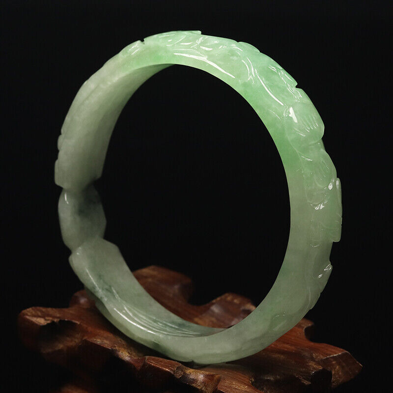VINTAGE Large Jadeite Green/White Hand-Carved Dragon Ruyi Jade Bangle - Year of the Wood Dragon!M489 - JazzyJewelbyAmina