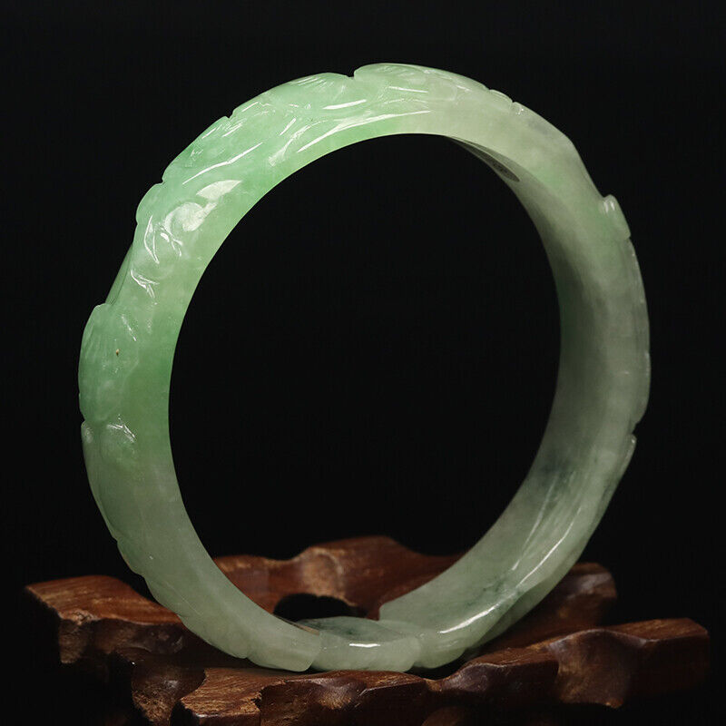 VINTAGE Large Jadeite Green/White Hand-Carved Dragon Ruyi Jade Bangle - Year of the Wood Dragon!M489 - JazzyJewelbyAmina