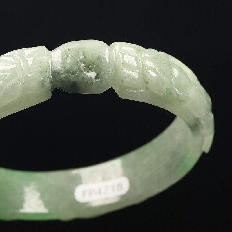 VINTAGE Large Jadeite Green/White Hand-Carved Dragon Ruyi Jade Bangle - Year of the Wood Dragon!M489 - JazzyJewelbyAmina