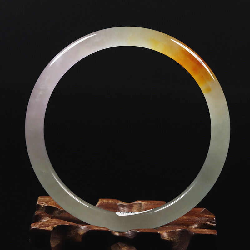 VINTAGE XL Jadeite Green/Rust/Lavender Jade Bangle Size 64mm Round Princess Thin Cut M831 - JazzyJewelbyAmina