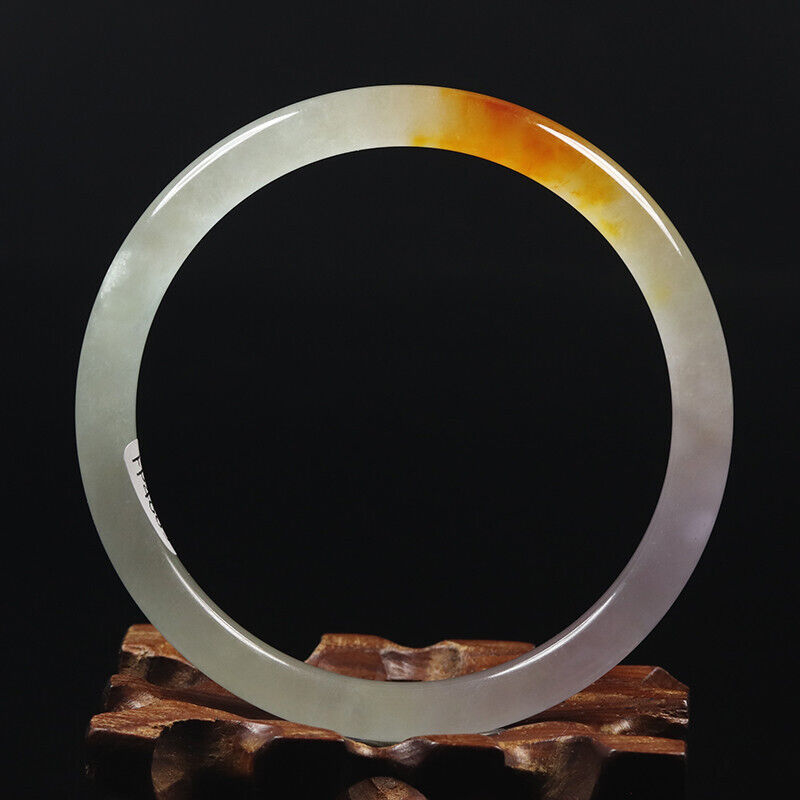 VINTAGE XL Jadeite Green/Rust/Lavender Jade Bangle Size 64mm Round Princess Thin Cut M831 - JazzyJewelbyAmina