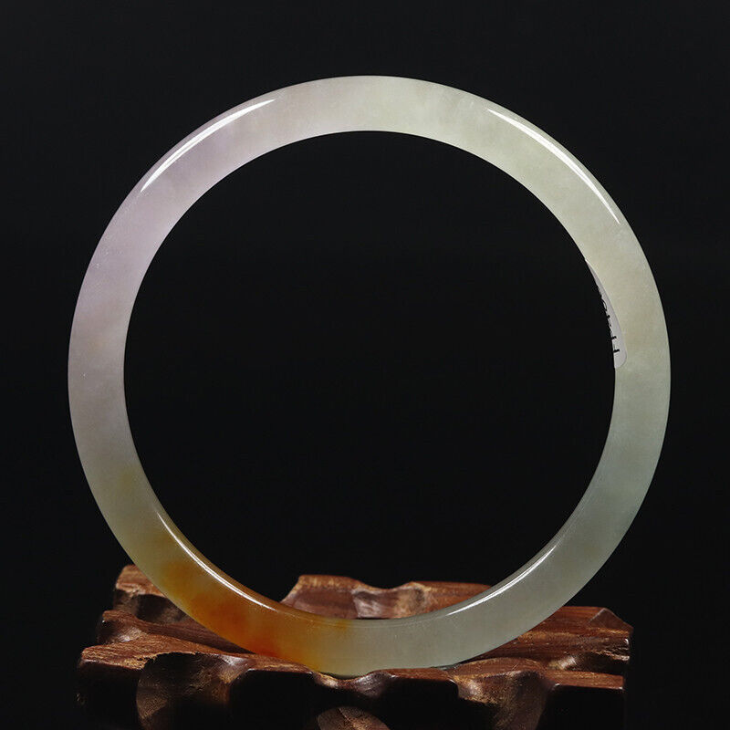 VINTAGE XL Jadeite Green/Rust/Lavender Jade Bangle Size 64mm Round Princess Thin Cut M831 - JazzyJewelbyAmina