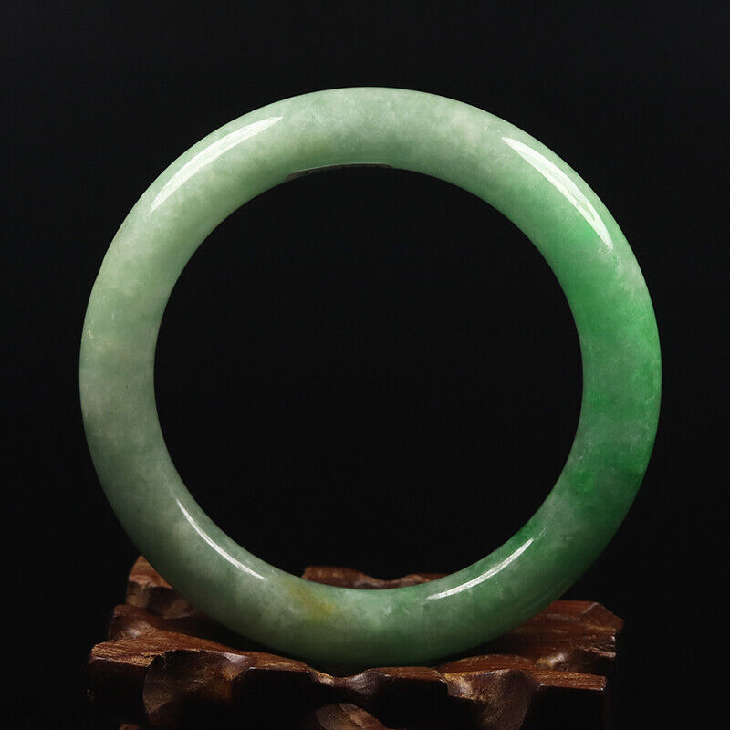 VINTAGE Medium Jadeite Green Jade Bangle Size 59mm Round Princess Chunky Cut - Hint of Yellow!M617 - JazzyJewelbyAmina