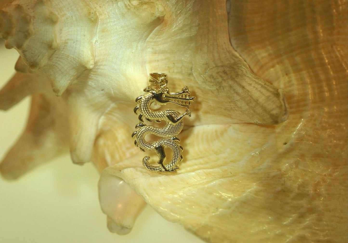 HAWAIIAN 14K YELLOW GOLD TEXTURED Chinese LUNAR DRAGON CHARM PENDANT - Chain Sold Separately - JazzyJewelbyAmina