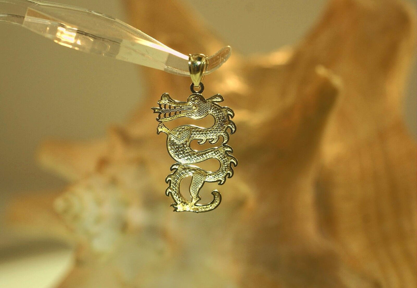 HAWAIIAN 14K YELLOW GOLD TEXTURED Chinese LUNAR DRAGON CHARM PENDANT - Chain Sold Separately - JazzyJewelbyAmina