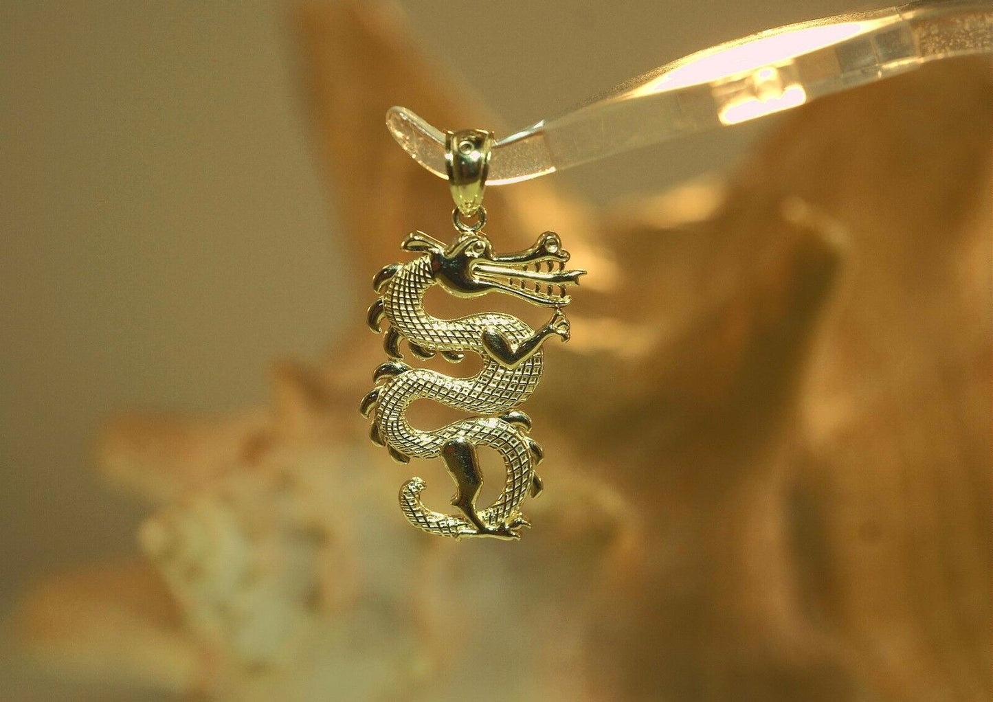 HAWAIIAN 14K YELLOW GOLD TEXTURED Chinese LUNAR DRAGON CHARM PENDANT - Chain Sold Separately - JazzyJewelbyAmina