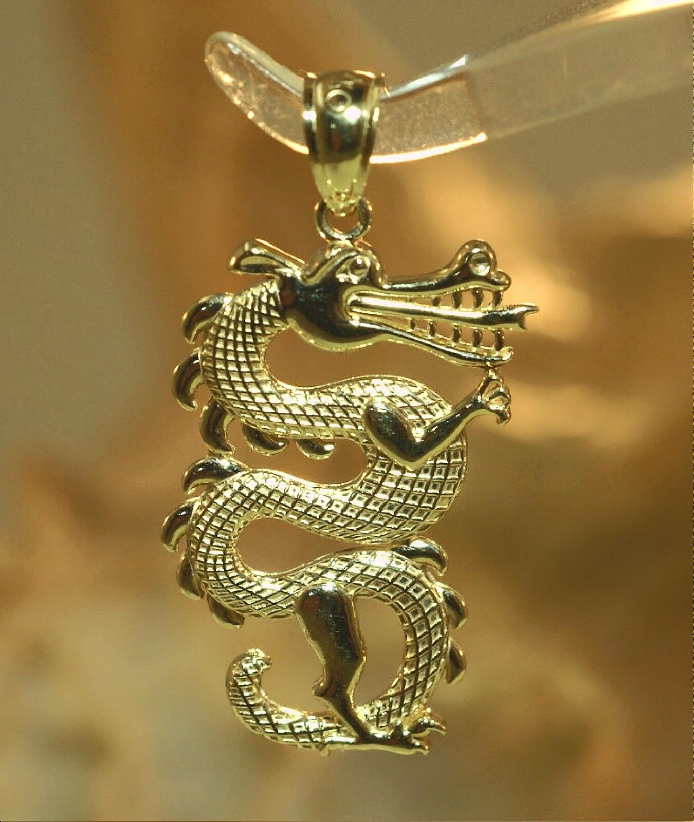 HAWAIIAN 14K YELLOW GOLD TEXTURED Chinese LUNAR DRAGON CHARM PENDANT - Chain Sold Separately - JazzyJewelbyAmina
