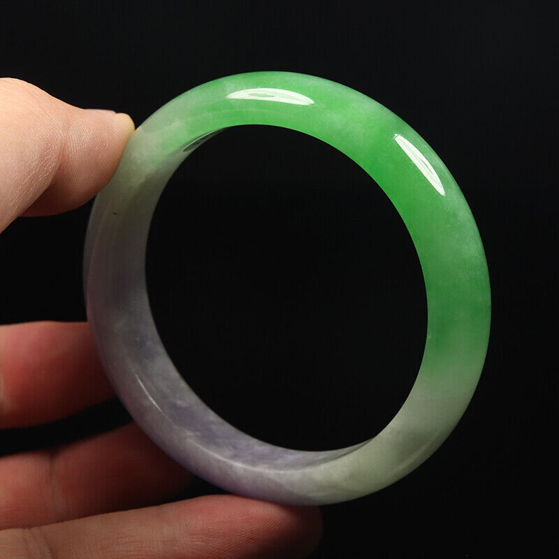 VINTAGE Medium Jadeite Green/White/Lavender Jade Bangle Size 59mm A91 - JazzyJewelbyAmina