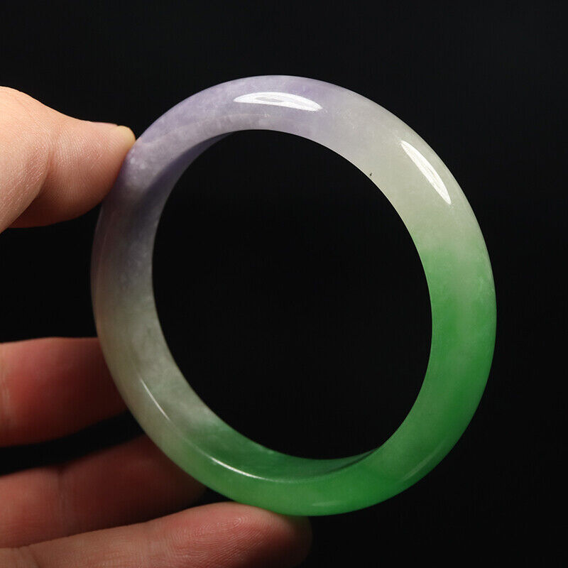 VINTAGE Medium Jadeite Green/White/Lavender Jade Bangle Size 59mm A91 - JazzyJewelbyAmina