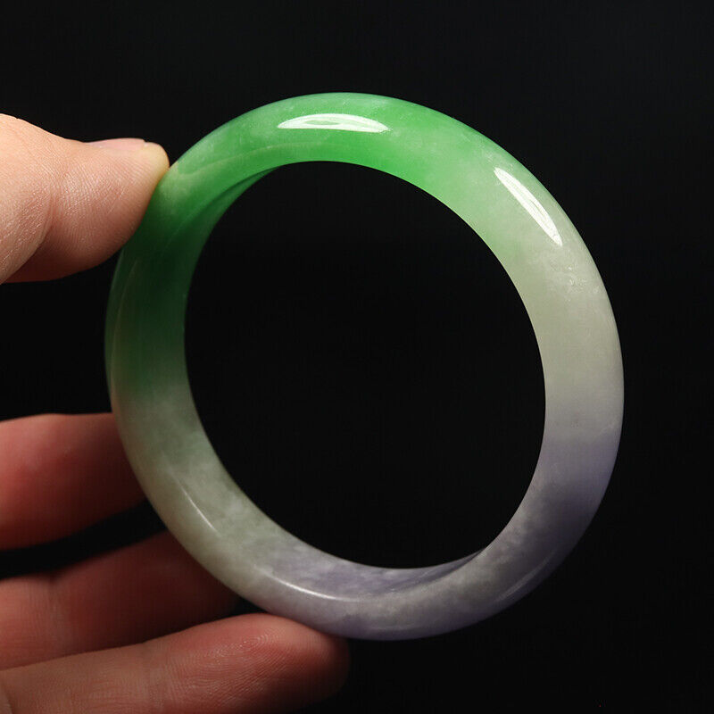 VINTAGE Medium Jadeite Green/White/Lavender Jade Bangle Size 59mm A91 - JazzyJewelbyAmina