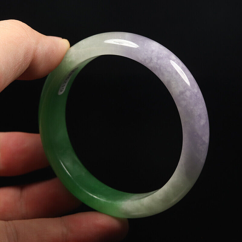 VINTAGE Medium Jadeite Green/White/Lavender Jade Bangle Size 59mm A91 - JazzyJewelbyAmina