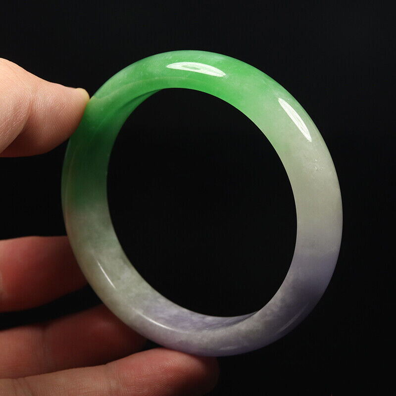 VINTAGE Medium Jadeite Green/White/Lavender Jade Bangle Size 59mm A91 - JazzyJewelbyAmina