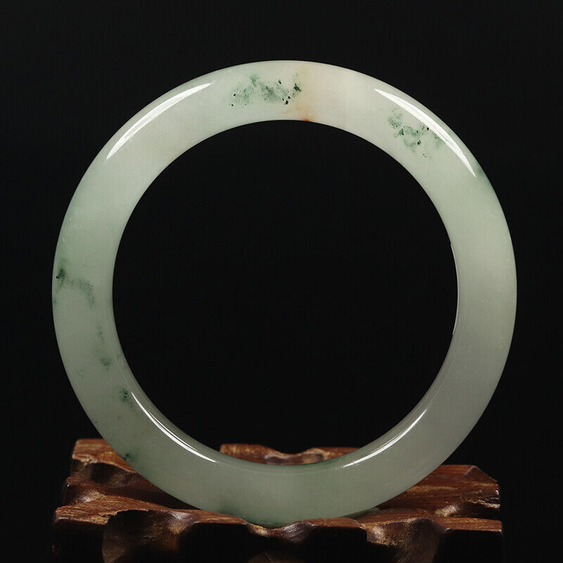 VINTAGE mall Jadeite Green Jade Bangle - Flower Rond Princess Chunky Cut - Size 56mm A031 - JazzyJewelbyAmina