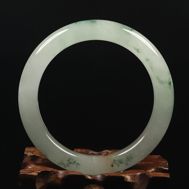 VINTAGE mall Jadeite Green Jade Bangle - Flower Rond Princess Chunky Cut - Size 56mm A031 - JazzyJewelbyAmina