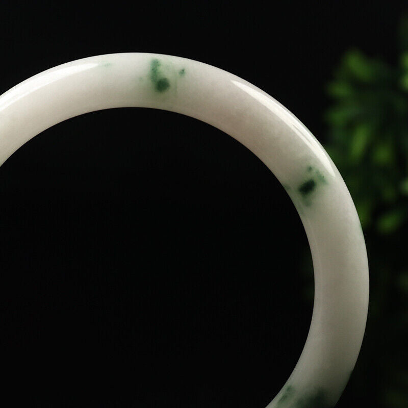 VINTAGE Large Jadeite Green Jade Bangle Round Princess Cut Size 61 mm Y731 Flower Jade! - JazzyJewelbyAmina