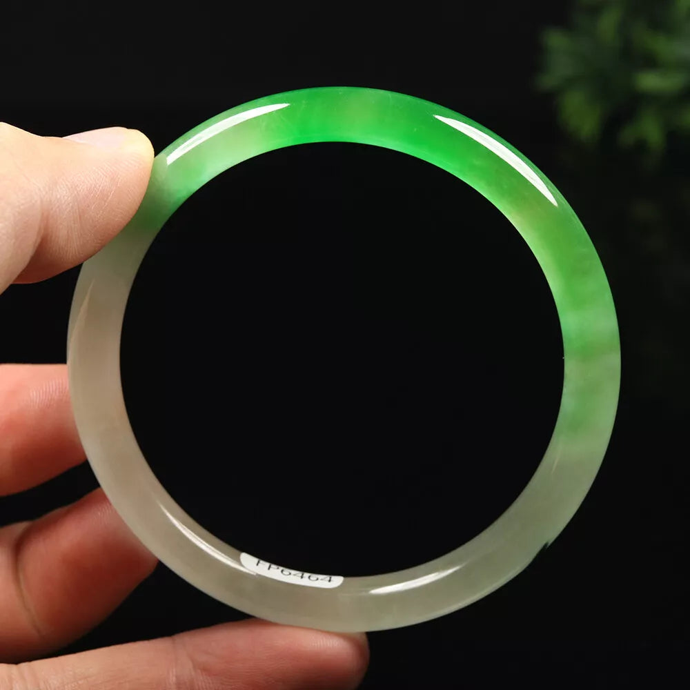 VINTAGE Large Jadeite Green/White Jade Bangle Size 62mm - Round Princess Cut U464 - JazzyJewelbyAmina