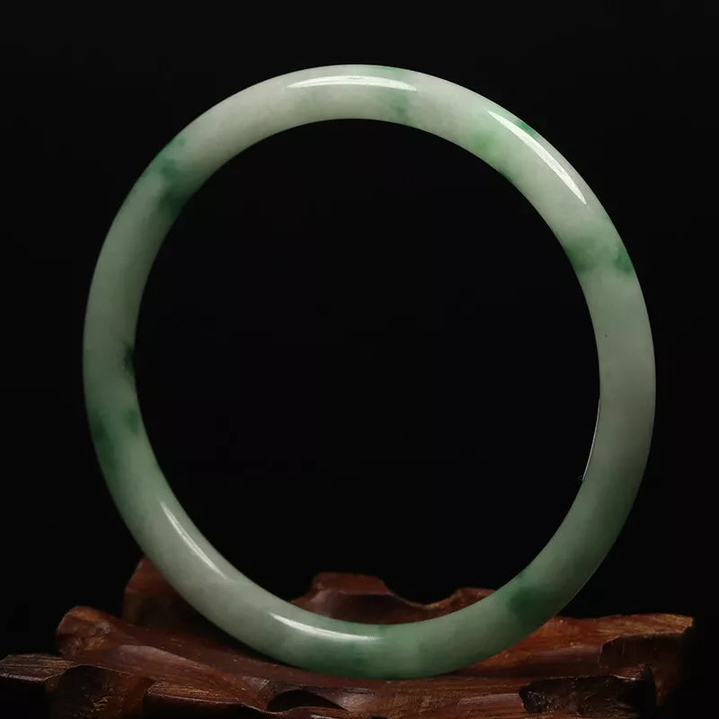 VINTAGE Medium Jadeite Green/White Jade Bangle Size 59Round Princess Thin Cut U009 - JazzyJewelbyAmina