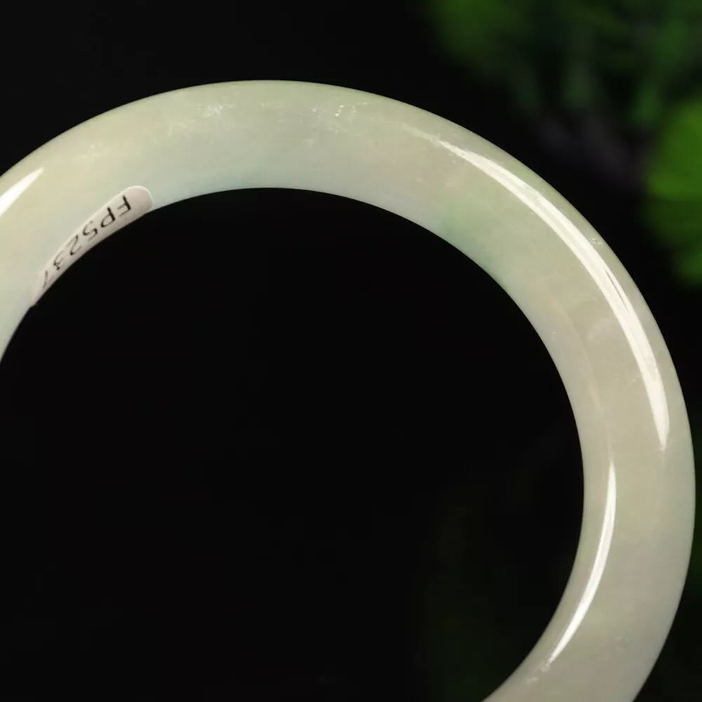 VINTAGE Small Jadeite Green/White Lavender Jade Bangle Size 55 mm Round Princess Cut L527 - JazzyJewelbyAmina