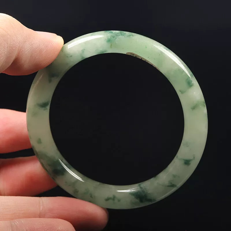 VINTAFE XS Jadeite Green Jade Bangle Size 54mm - Round Princess Cut - Flower Jade L317 - JazzyJewelbyAmina