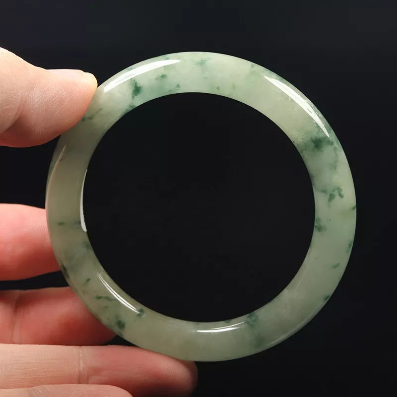 VINTAFE XS Jadeite Green Jade Bangle Size 54mm - Round Princess Cut - Flower Jade L317 - JazzyJewelbyAmina