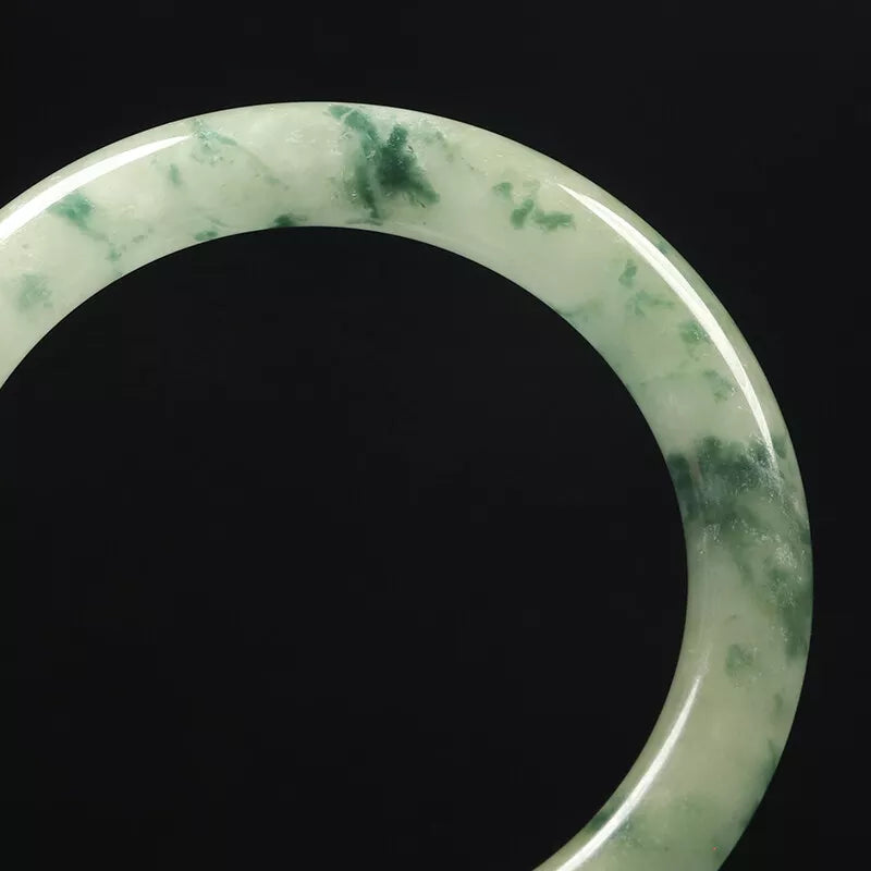 VINTAFE XS Jadeite Green Jade Bangle Size 54mm - Round Princess Cut - Flower Jade L317 - JazzyJewelbyAmina