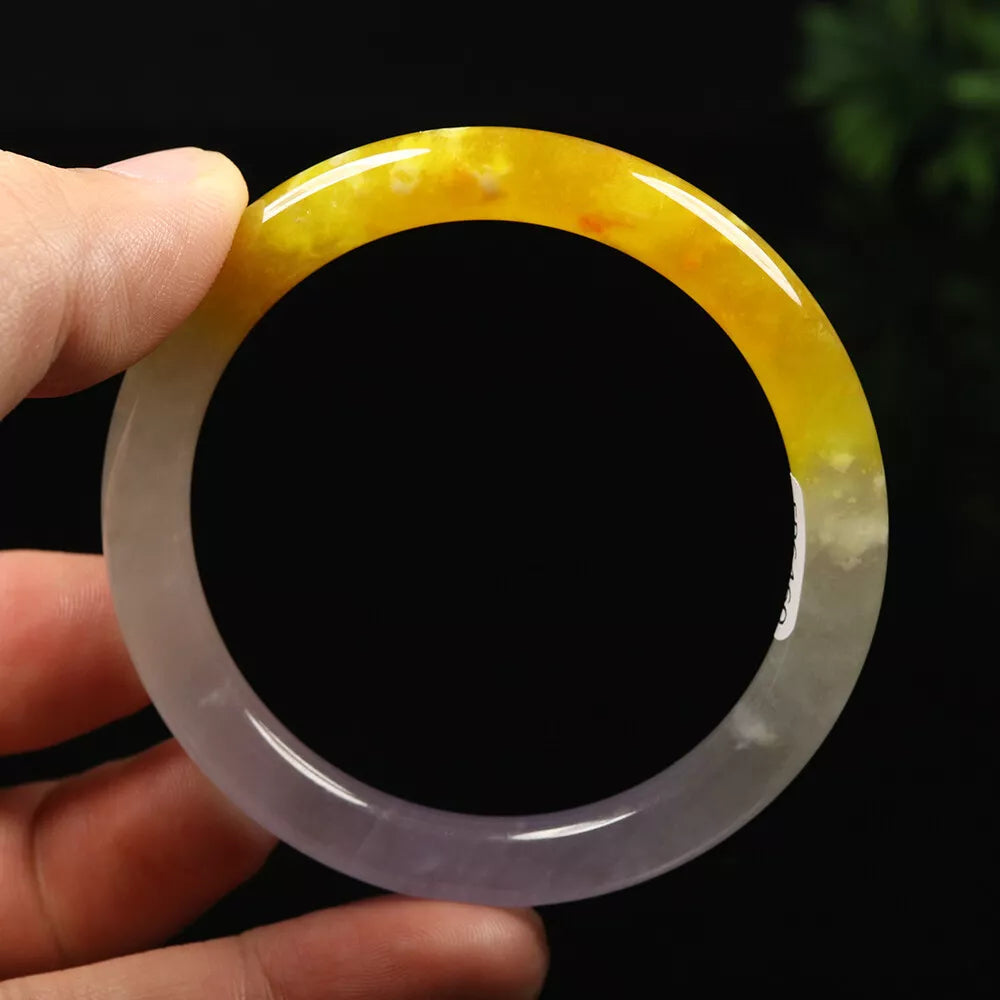 VINTAGE XS Jadeite Green/Lavender/Brown/Yellow Jade Bangle Round Princess Cut Size 54mm L460 - JazzyJewelbyAmina