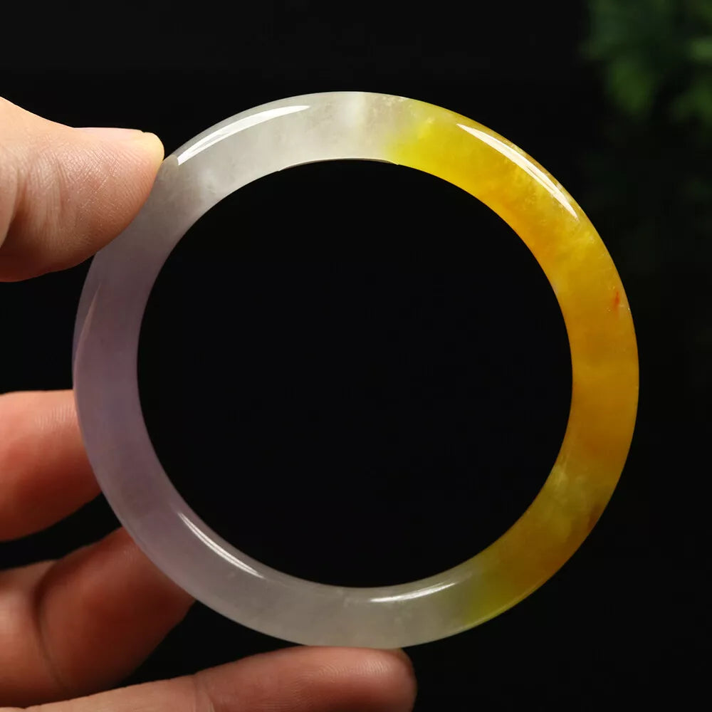 VINTAGE XS Jadeite Green/Lavender/Brown/Yellow Jade Bangle Round Princess Cut Size 54mm L460 - JazzyJewelbyAmina
