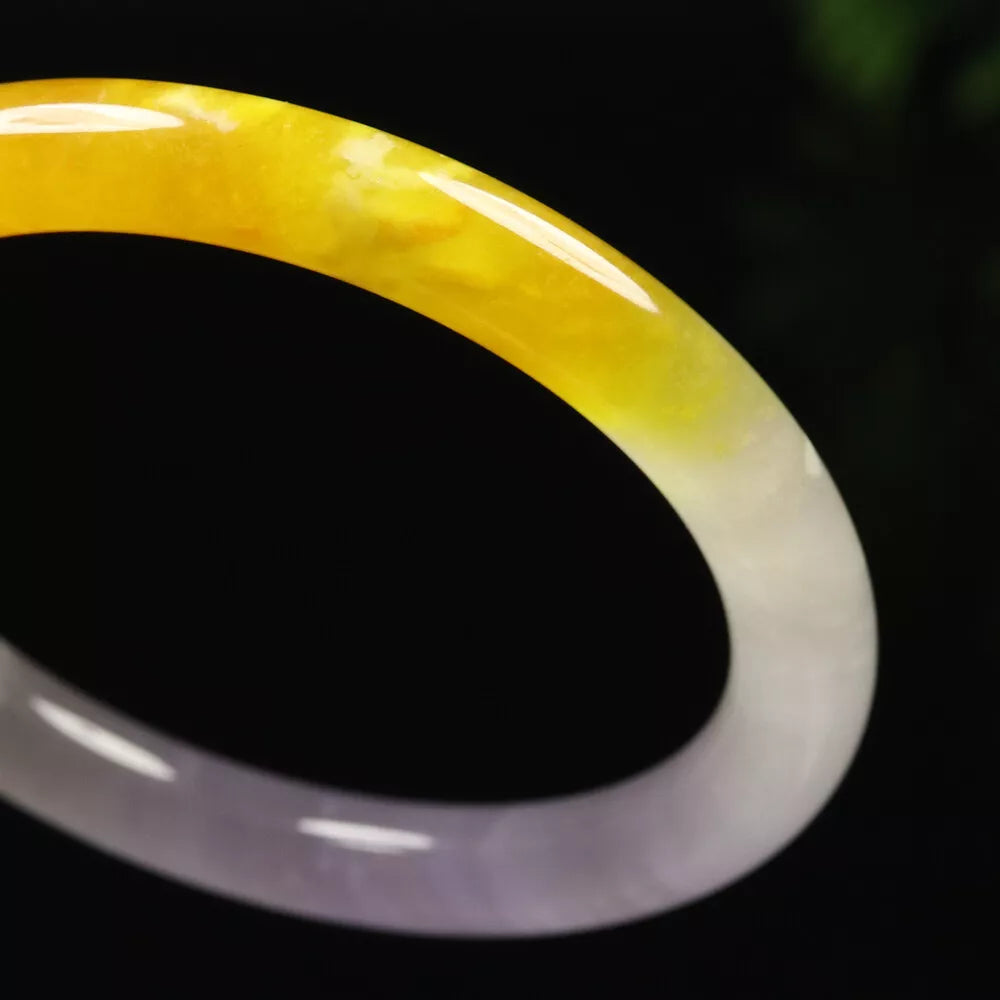 VINTAGE XS Jadeite Green/Lavender/Brown/Yellow Jade Bangle Round Princess Cut Size 54mm L460 - JazzyJewelbyAmina