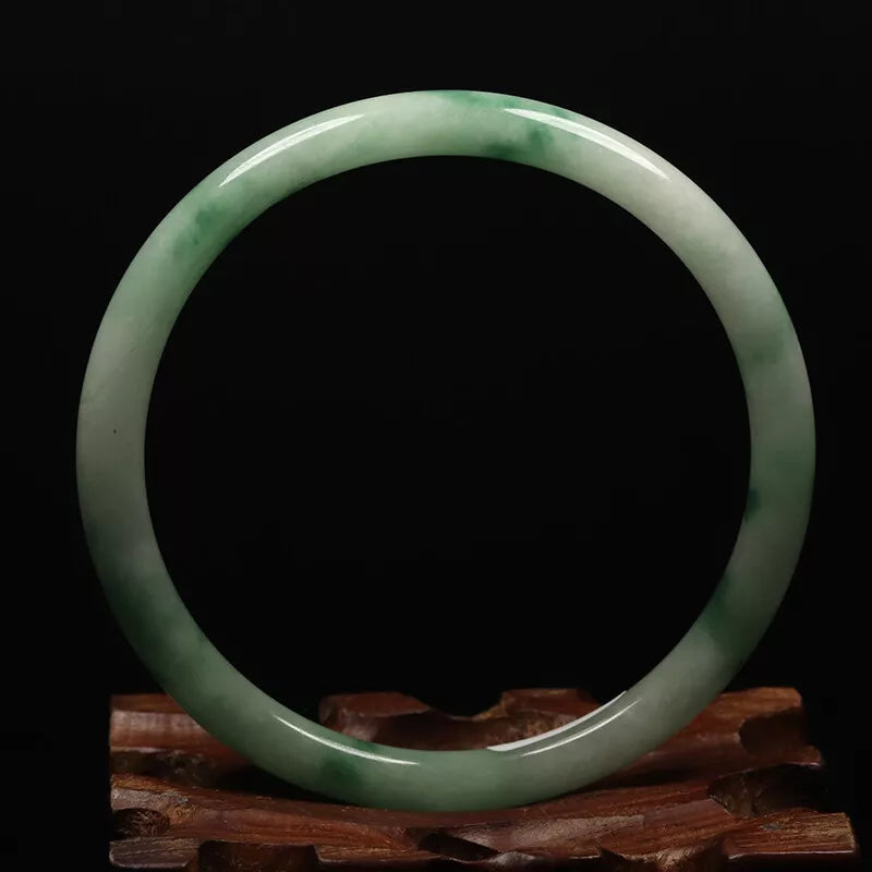 VINTAGE Medium Jadeite Green/White Jade Bangle Size 59Round Princess Thin Cut U009 - JazzyJewelbyAmina