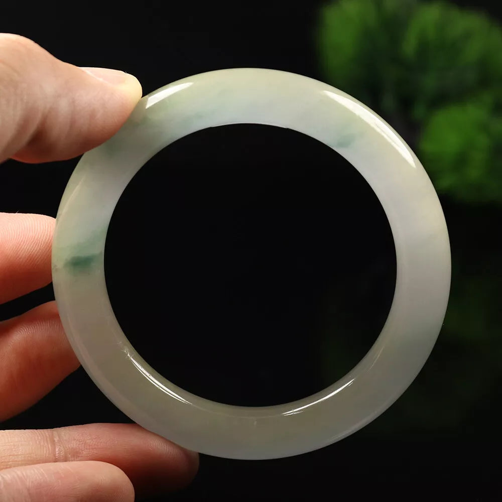 VINTAGE Small Jadeite Green/White Lavender Jade Bangle Size 55 mm Round Princess Cut L527 - JazzyJewelbyAmina