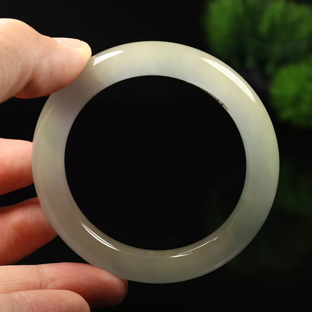 VINTAGE Small Jadeite Green/White Lavender Jade Bangle Size 55 mm Round Princess Cut L527 - JazzyJewelbyAmina