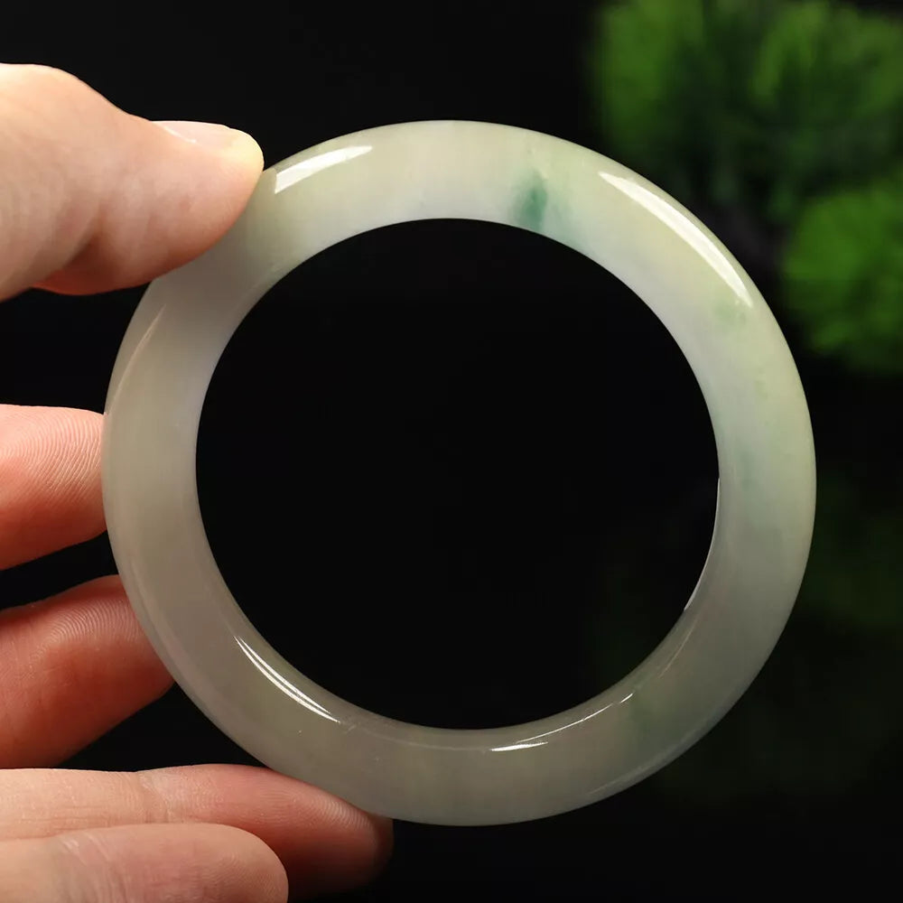 VINTAGE Small Jadeite Green/White Lavender Jade Bangle Size 55 mm Round Princess Cut L527 - JazzyJewelbyAmina